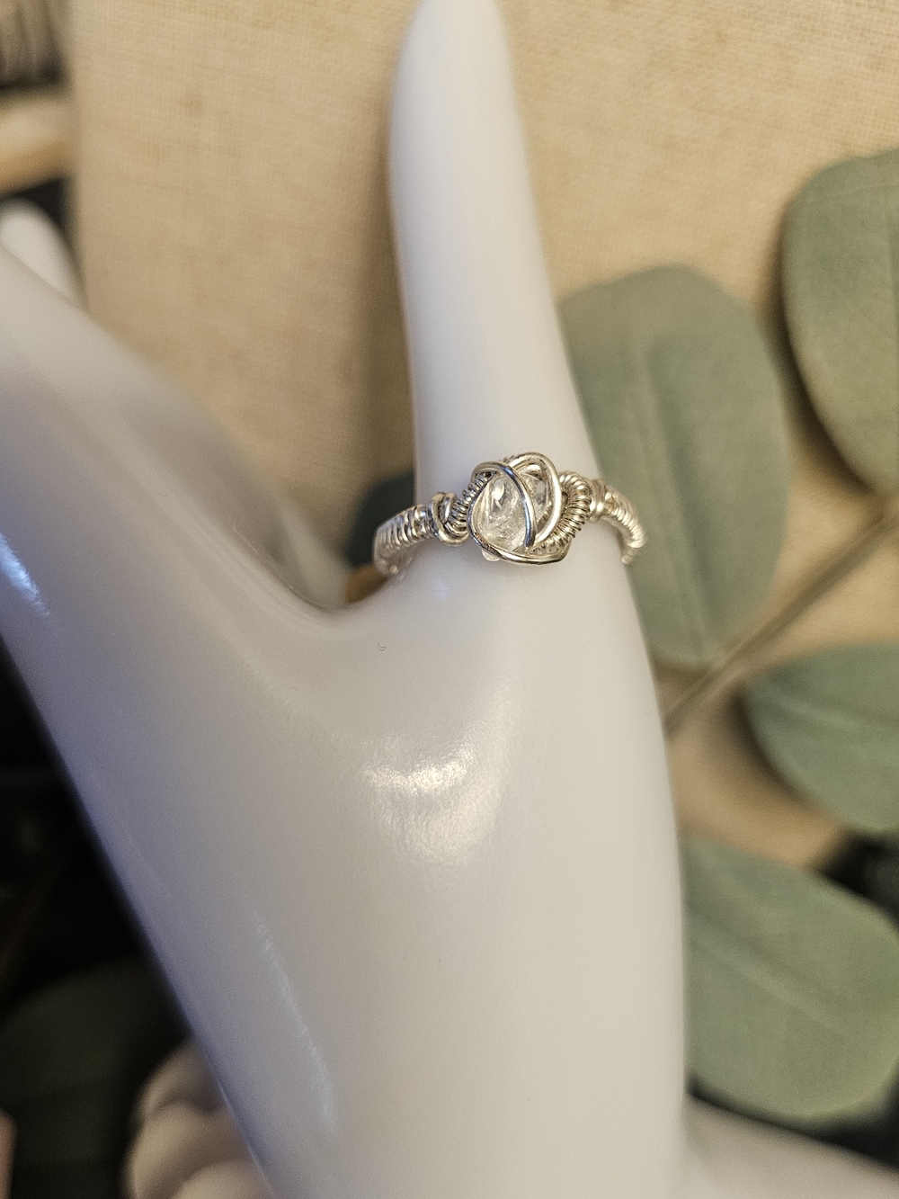 Delicate Silver Wire-Wrapped  Clear Quartz Sz 8 Ring